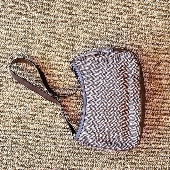 Liz CLAIBORNE brown cloth wool leather shoulder bag purse.  Excellent condition! - Picture 2 of 14